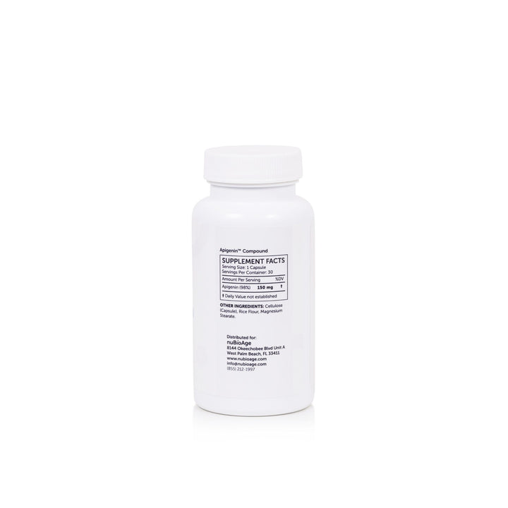 A white plastic bottle of Nugen Compound dietary supplement, shown from the back with black text on a white background.
