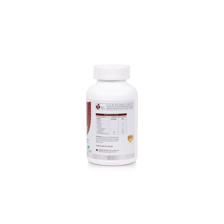 A white plastic bottle of dietary supplements, shown from the back to display the label. The label features a white background with a brown side panel, a nutrition facts table, and a small gold seal.